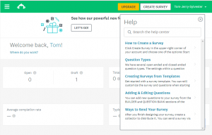 Screen shot showing contextual help window on SurveyMonkey.com