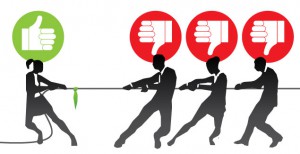 Illustration of a tug of war with people in business clothes