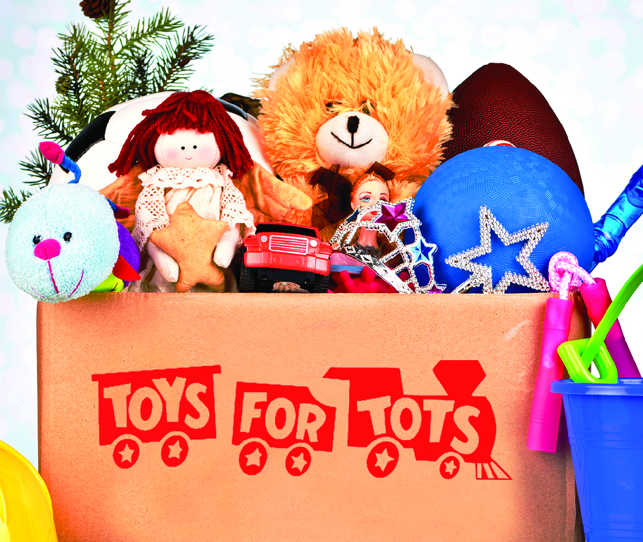 Toys for Tots Logo showing toys in a large box